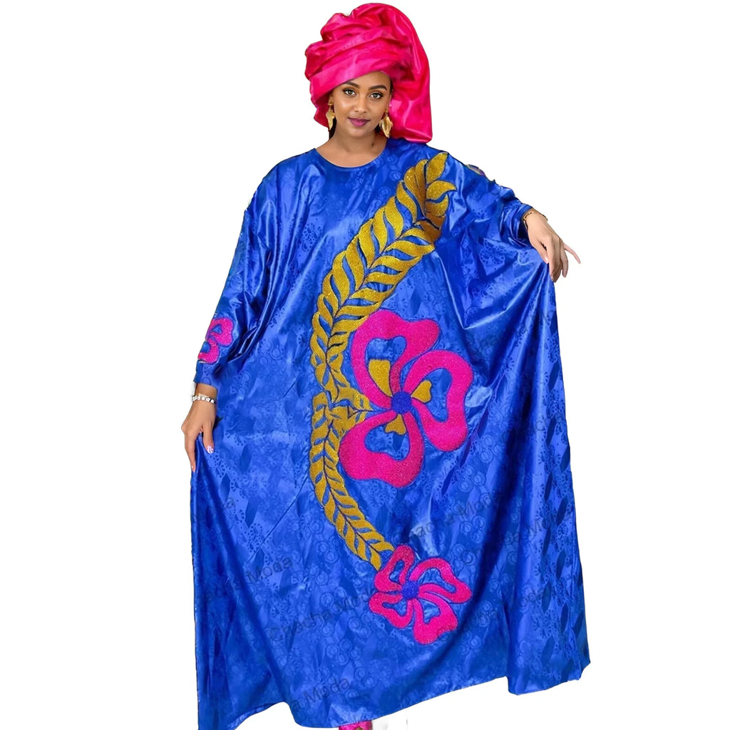 African Dashiki Dress For Woman Bazin Riche Embroidery Deisgn Long Dress With Scarf