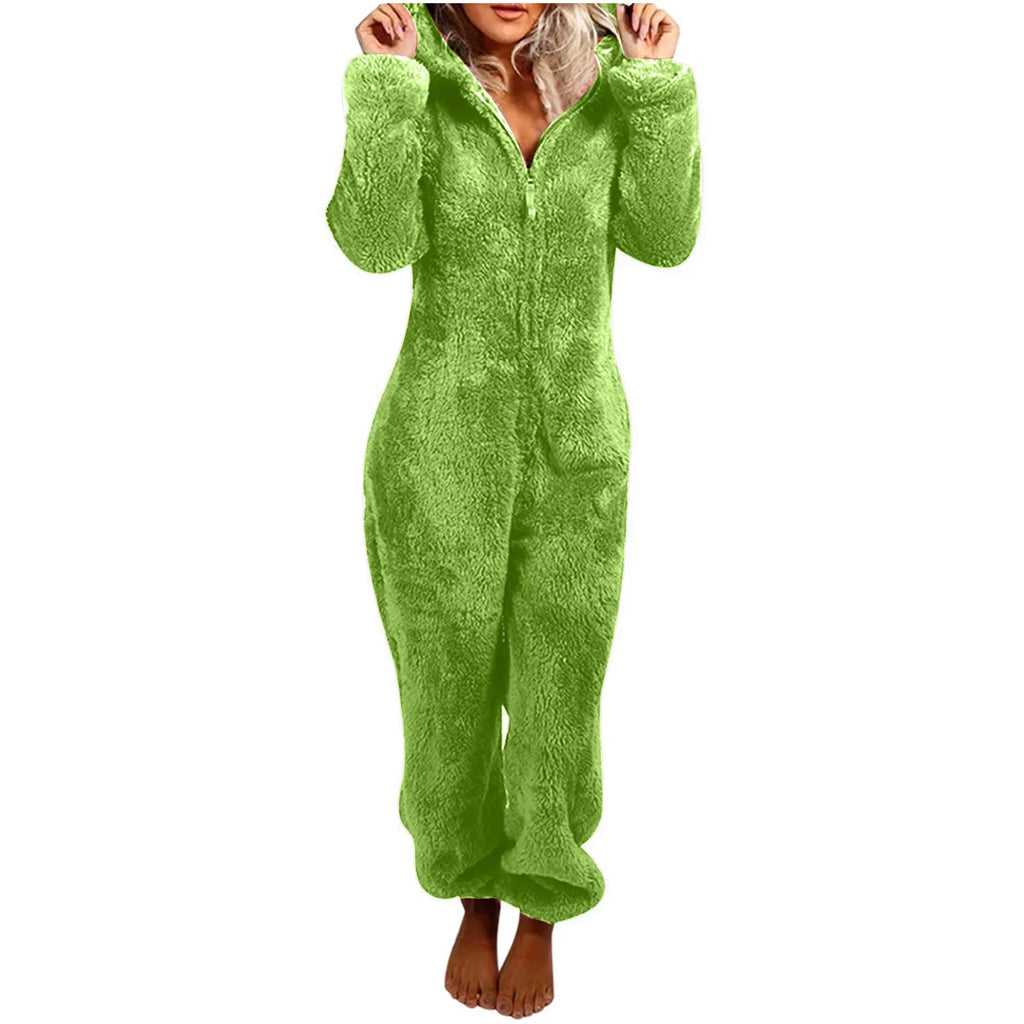 Autumn Winter Thick Fleece Women's Onesie Pajamas with Hat Casual Style Comfortable Soft Fabric