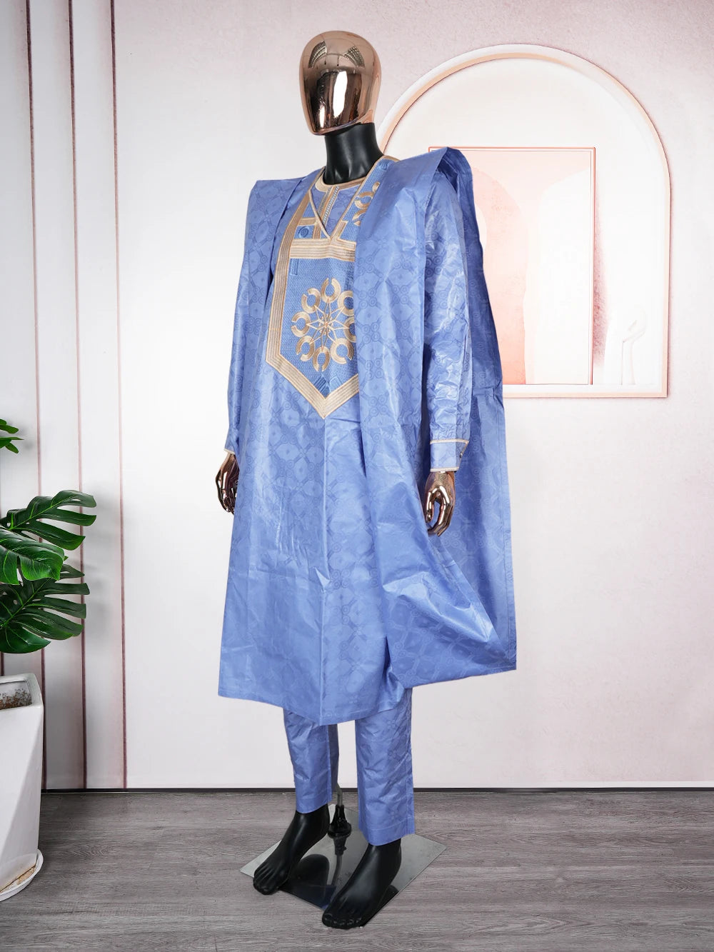 African Traditional Muslim Men Ramadan Embroidery Thobe Bazin Riche Outfits 3PCS Robe Suit Agbada