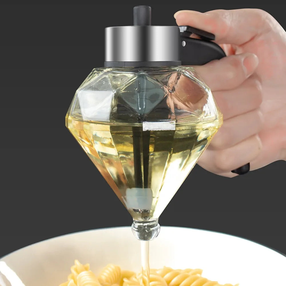 Diamond Glass Honey Dispenser 200ml | Oil, Vinegar & Sauce Dripper with Stand | HotTrendyPicks