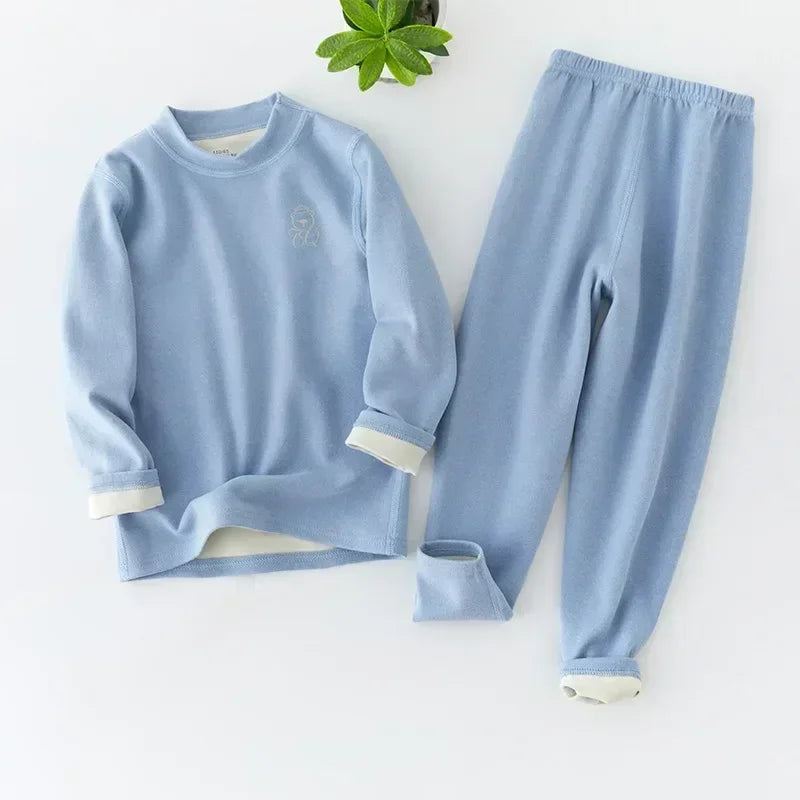 Boys Thermal Fleece Thermal Underwear 37°C Constant Temperature Warm Two-Piece Winter Pajamas Set Unisex Kids Long Johns for Ages 7-13