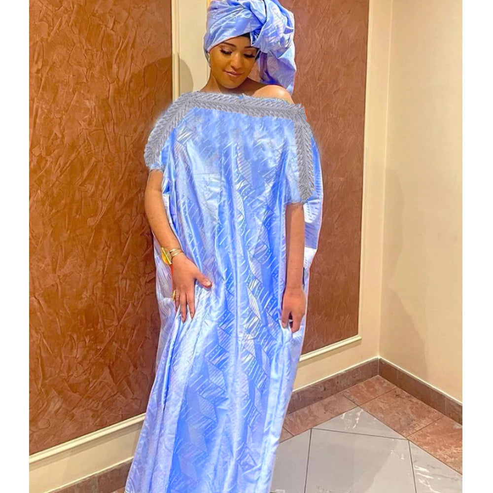 African Bazin Riche Embroidery Wedding Dress | Ankara Dashiki Bridal Robe | Women