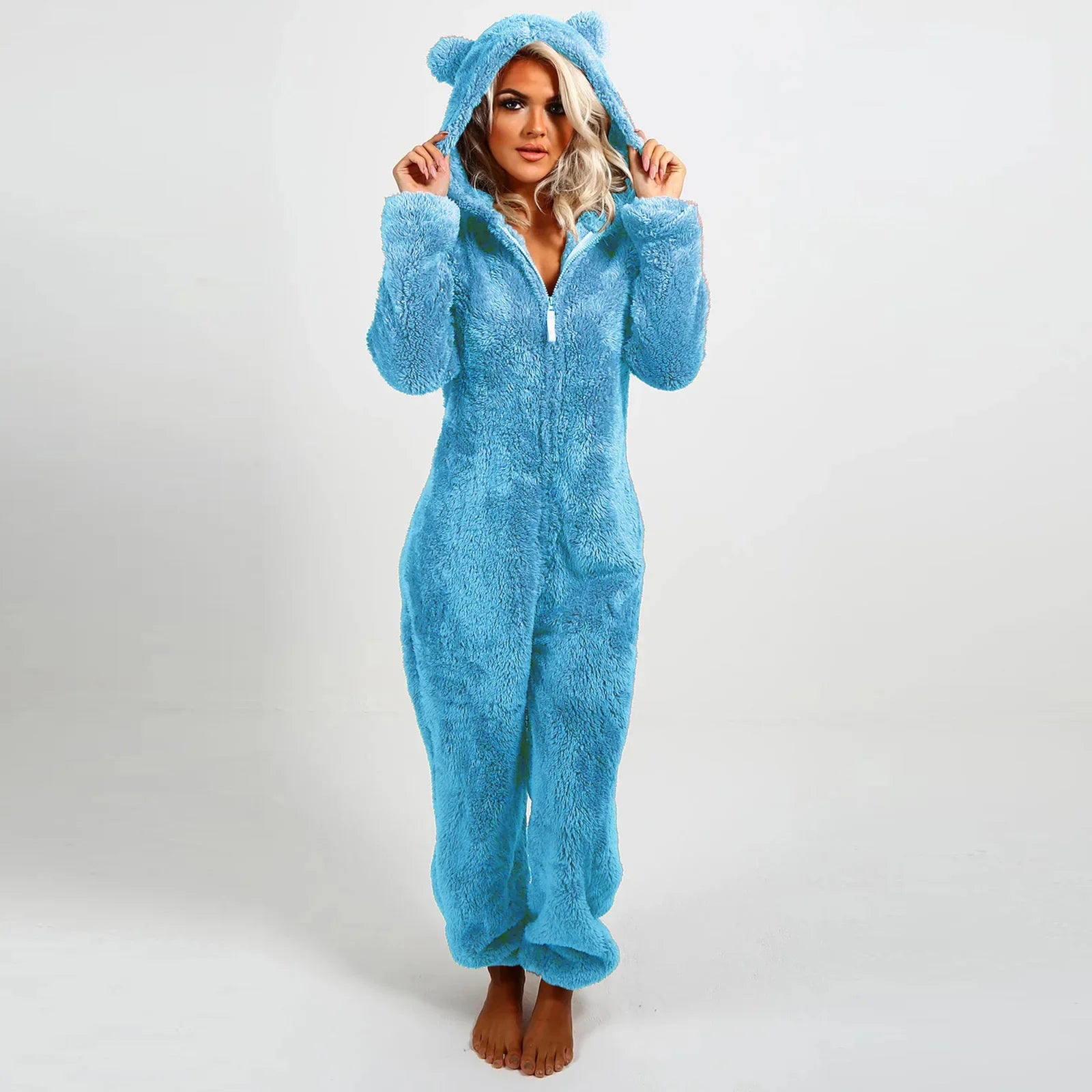 Autumn Winter Thick Fleece Women's Onesie Pajamas with Hat Casual Style Comfortable Soft Fabric