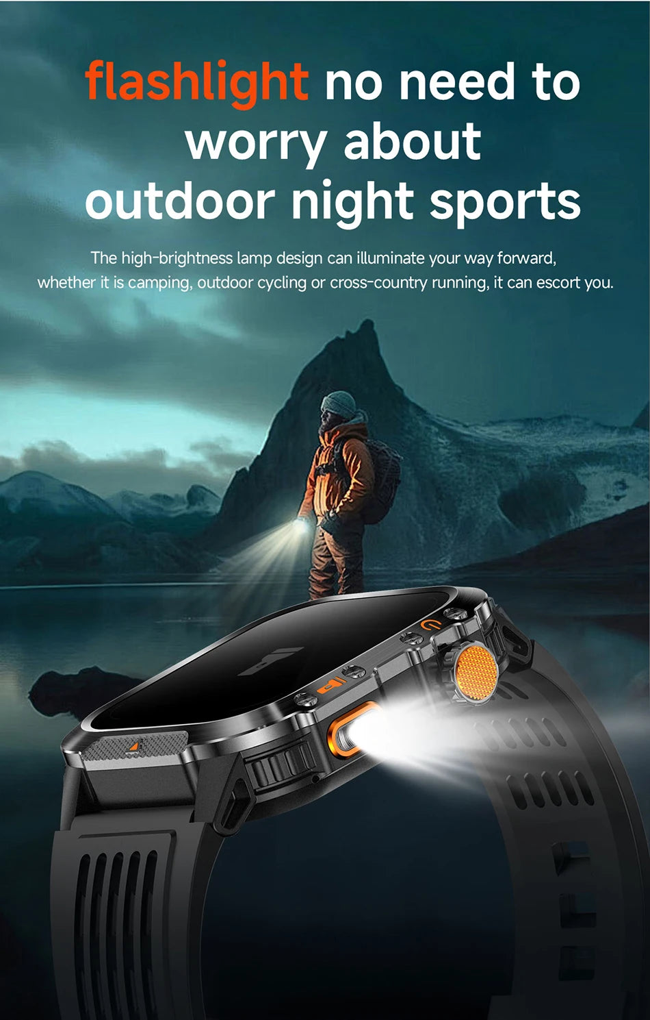 Military GPS Smartwatch Men | 2.01" AMOLED Flashlight Bluetooth 3ATM Waterproof