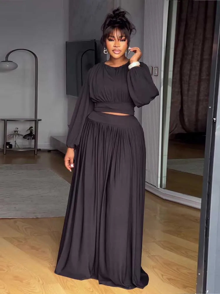 Women's Clothing Autumn 2-piece Long Sleeve Top and Long Skirt Set Casual Dress