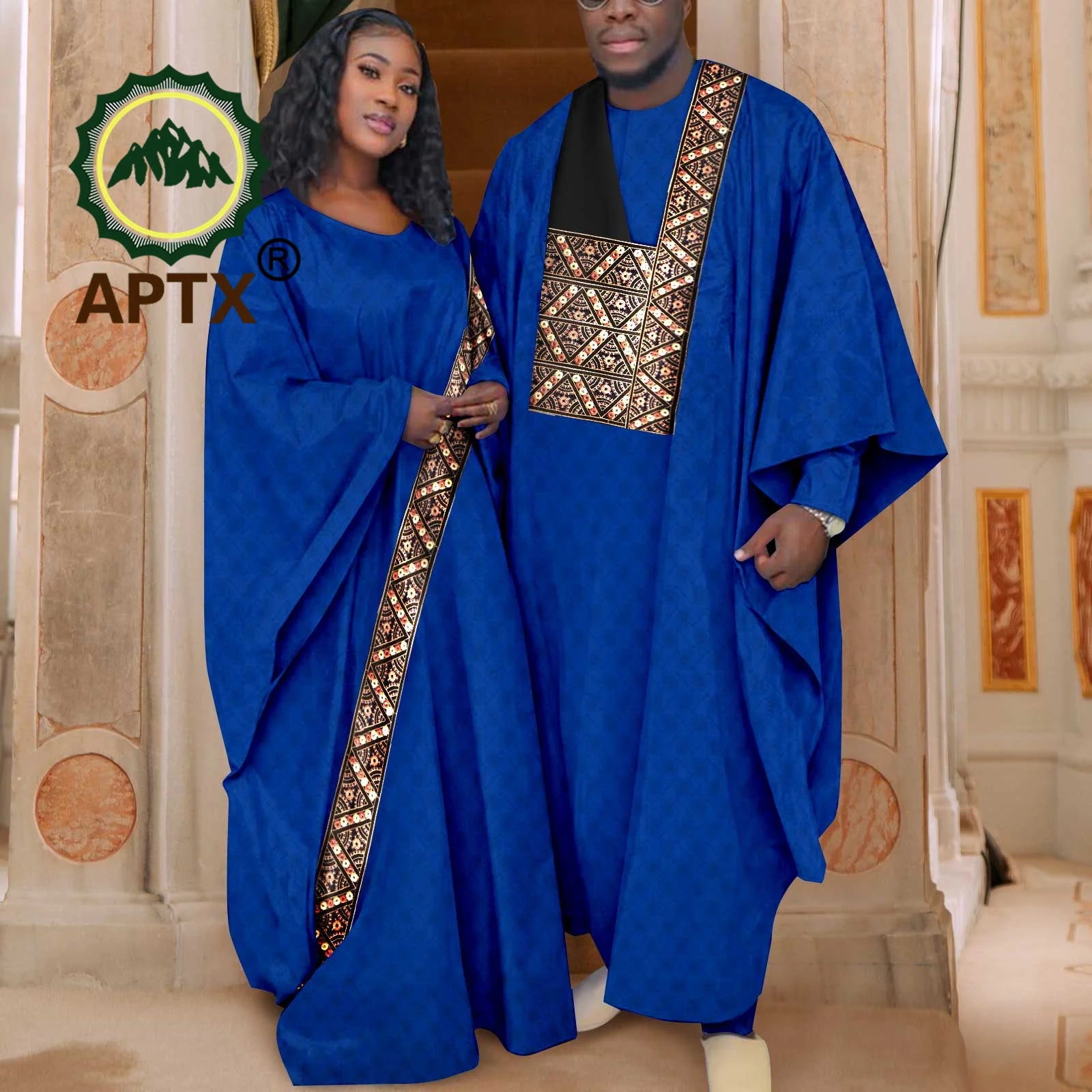 African Couple Clothing Set Women Traditional Wedding Wear Abayas Dashiki Robe Outfit Set for Men African Ethnic Style Y23C034