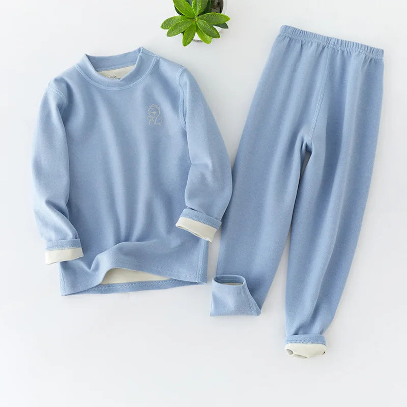 Boys Thermal Fleece Thermal Underwear 37°C Constant Temperature Warm Two-Piece Winter Pajamas Set Unisex Kids Long Johns for Ages 7-13