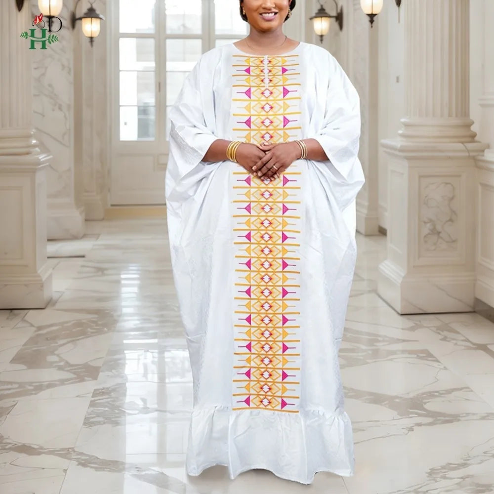 African Women's Kaftan Dress Embroidery Bazin Riche Wedding Party Plus Size Muslim Gown Dress