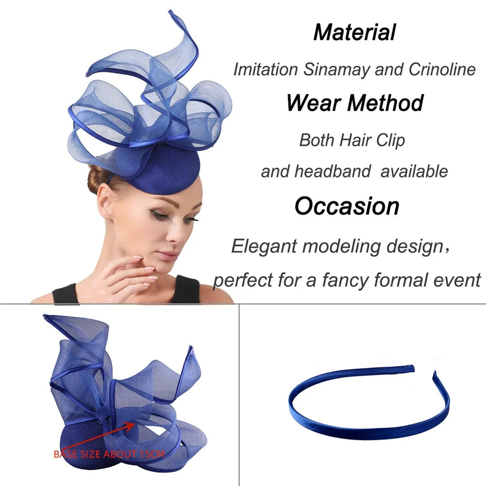 2025 New Fascinators Hat Beige Bowknot Light Blue Cocktail Fedoras Derby Accessory Headbands Lady Chuch Headpiece Headwear