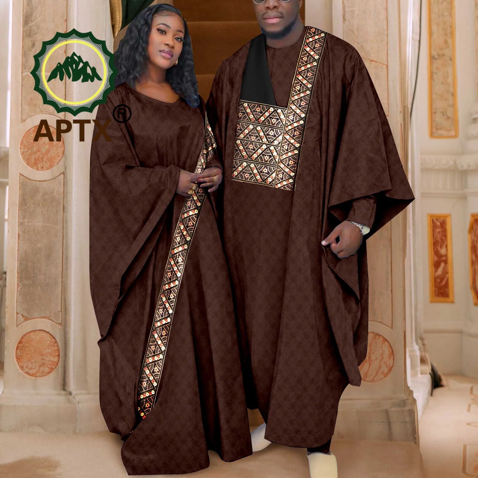 African Couple Clothing Set Women Traditional Wedding Wear Abayas Dashiki Robe Outfit Set for Men African Ethnic Style Y23C034