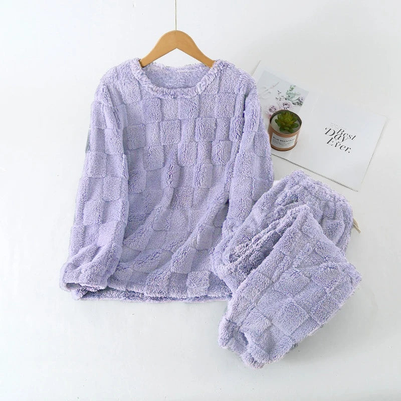Women's Plaid Pyjama Set | Pullover Top & Elastic Waist Trousers Night…