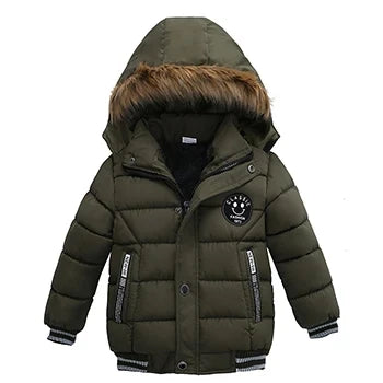 Autumn Winter Hooded Jacket for Kids - Boys & Girls Warm Fur Collar Zipper Outerwear Casual Fashion Baby Coat for Ages 2-6