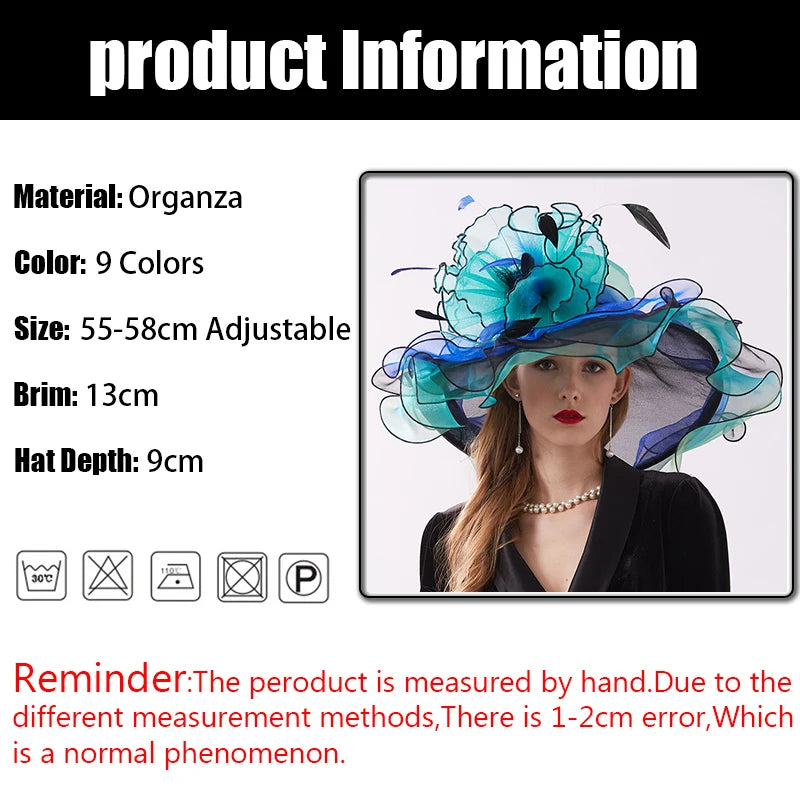 Women's Elegant Fascinators Large Wide Brim Church Hat With Big Flower