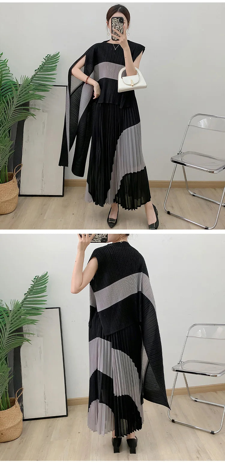 Autumn Women's Color Matching Set Shawl Top Long Elastic Waist Skirt Two-piece Set