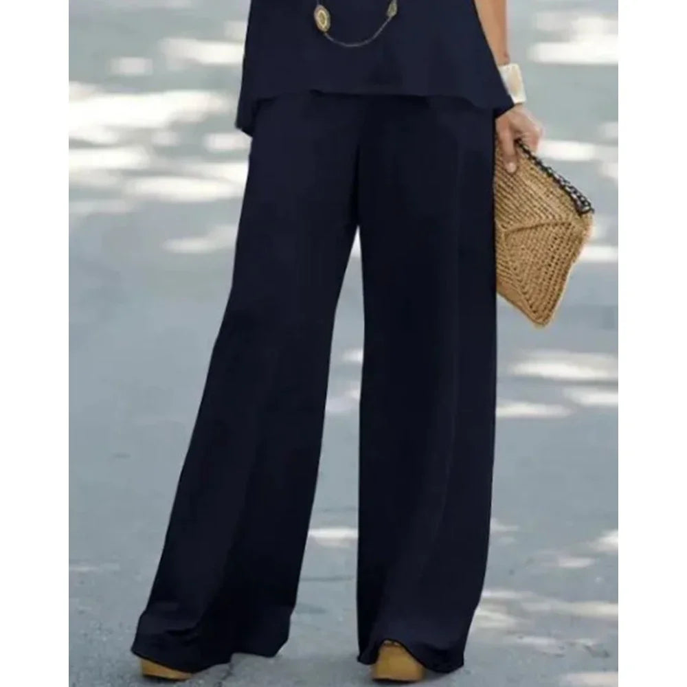 Women's Two-Piece Set Halter Sleeveless V-Neck Top & High Waist Pants Casual Fashion Loose Outfits
