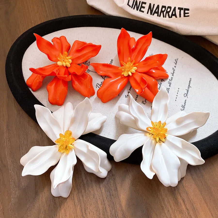 10*10 Cm Bohomian Super Large Acrylic Flower Stud Earrings for Women Glass Petals Floral Earring Beach Vacation Charms Jewelry M