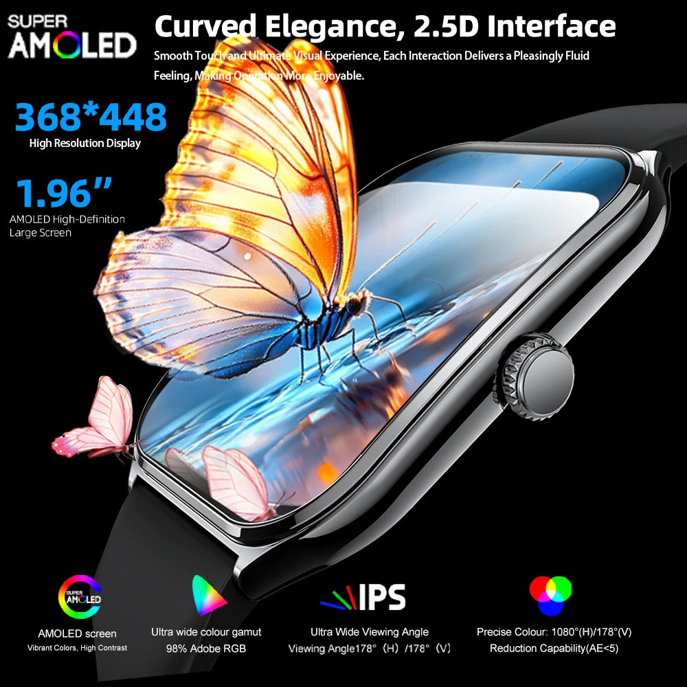 New Ultra Thin Smart Watch men 1.96" AMOLED 360*360 HD Pixel Display Always Show Time Bluetooth Call Reminder Smartwatch Ladies