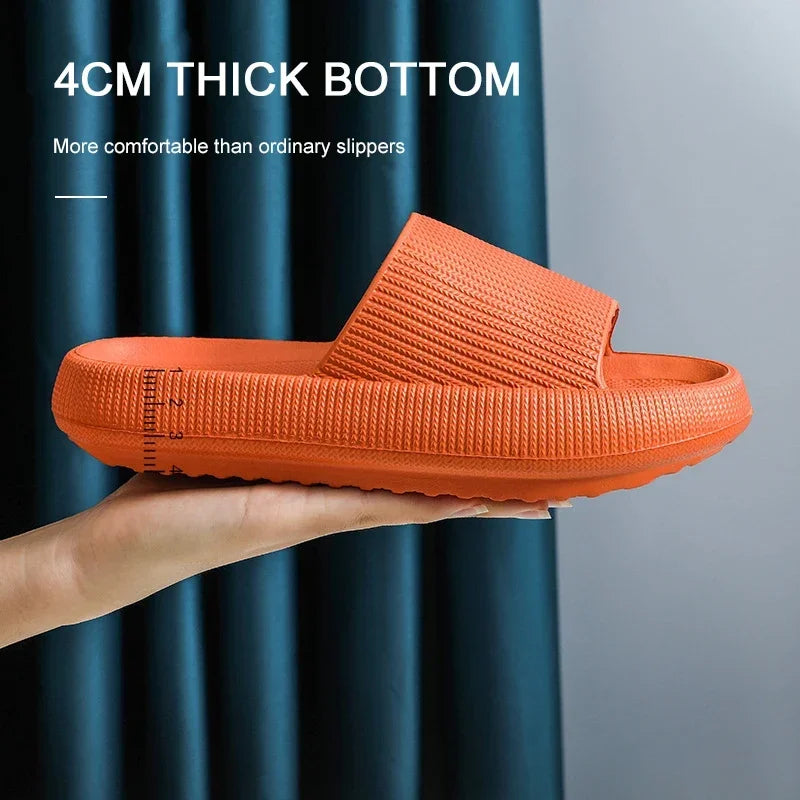 EVA Thick Sole 4cm Bathroom Slippers Cloud-Like Comfort Home Use Couple Height Increasing Indoor Solid Color Summer Sandals