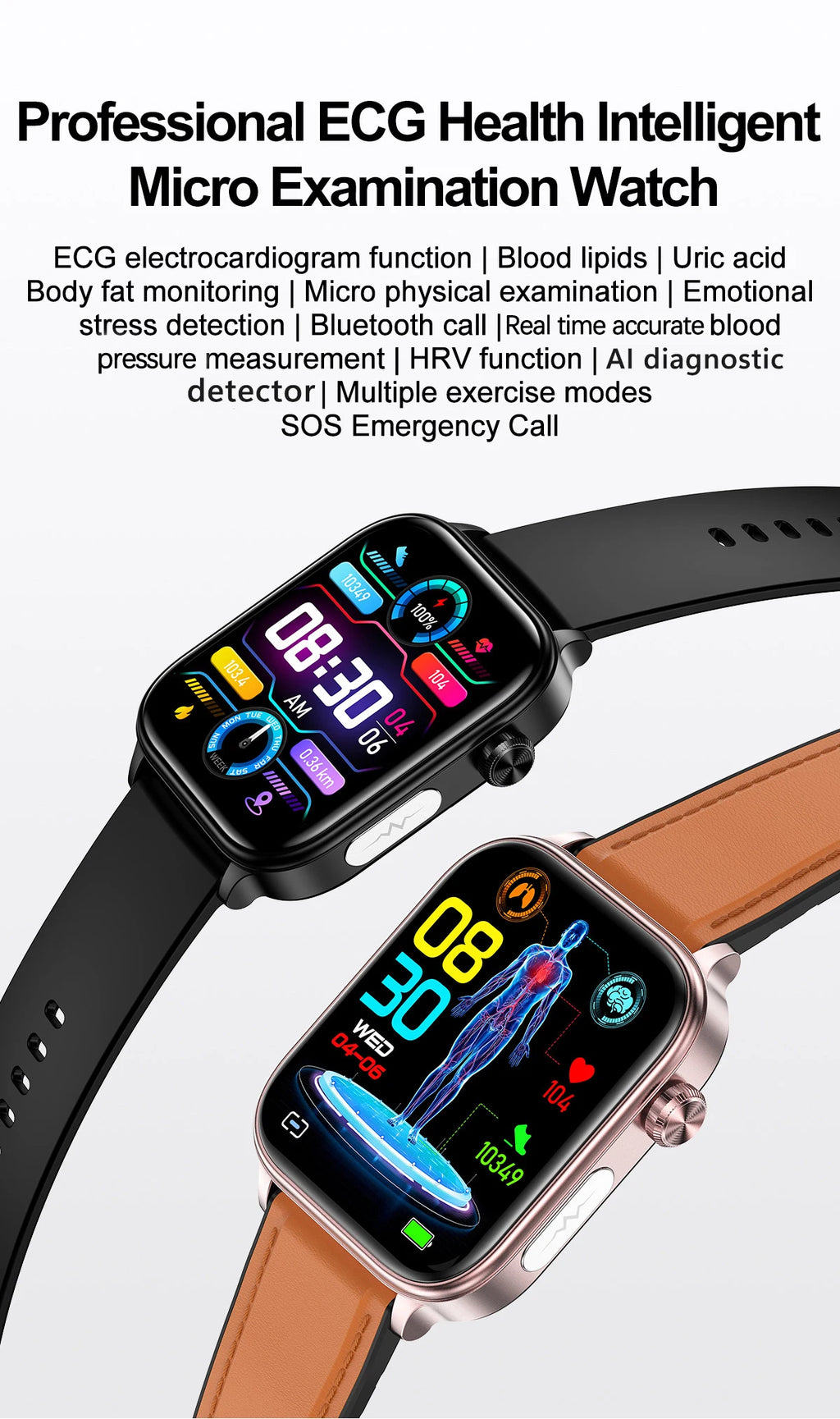 2025 AI Health Smartwatch | ECG+PPG Blood Lipids Uric Acid Body Composition | Men