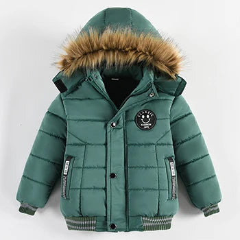 Autumn Winter Hooded Jacket for Kids - Boys & Girls Warm Fur Collar Zipper Outerwear Casual Fashion Baby Coat for Ages 2-6