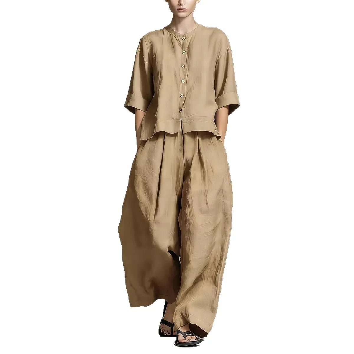 Women's Solid Colour Trouser Set | Elegant Loose 2-Piece Summer Suit | HotTrendyPicks