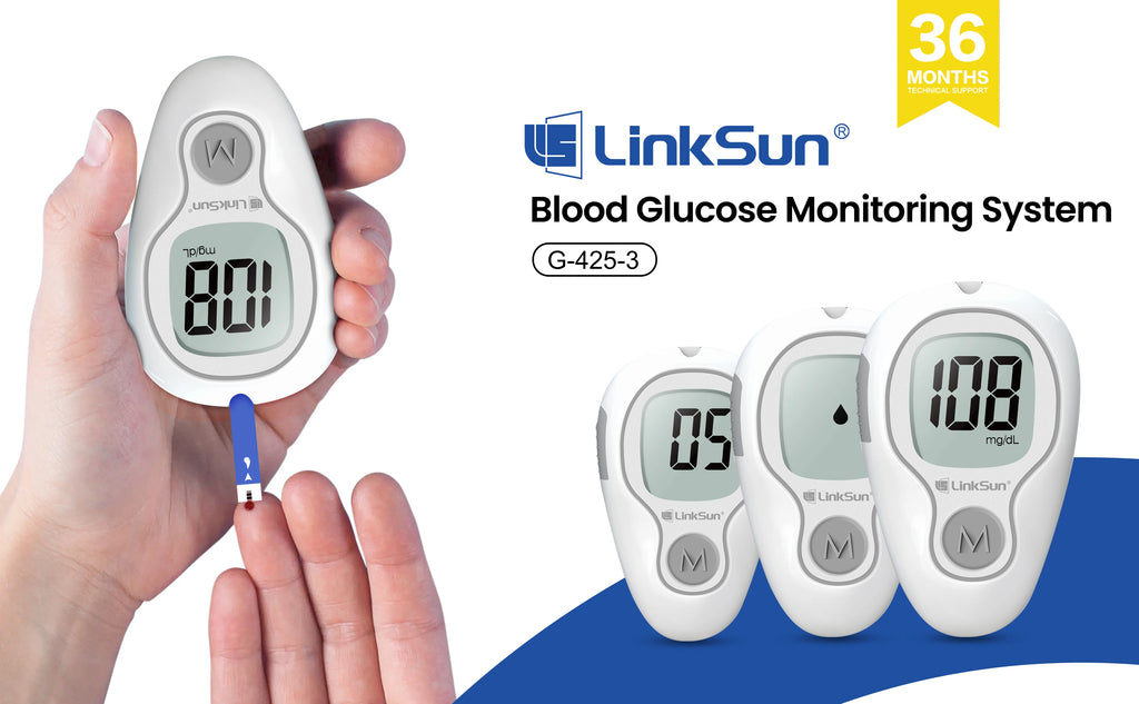 LinkSun G-425-3 Blood Glucose Meter Glucometer Full Set Medical Diabetes Blood Sugar Monitor Complete Kit Glucose Test Strips
