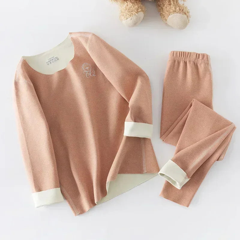 Boys Thermal Fleece Thermal Underwear 37°C Constant Temperature Warm Two-Piece Winter Pajamas Set Unisex Kids Long Johns for Ages 7-13