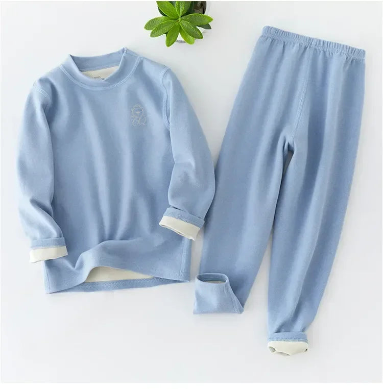 Boys Thermal Fleece Thermal Underwear 37°C Constant Temperature Warm Two-Piece Winter Pajamas Set Unisex Kids Long Johns for Ages 7-13