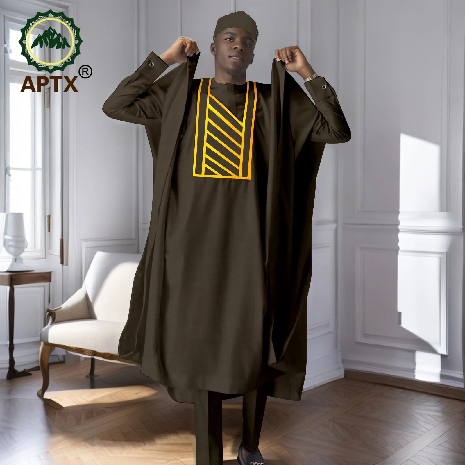 African Men's Traditional  Robe Long Sleeve Clothes Elegant Luxury Men's Outfits  Bazin Riche Embroidery Dress 2416125