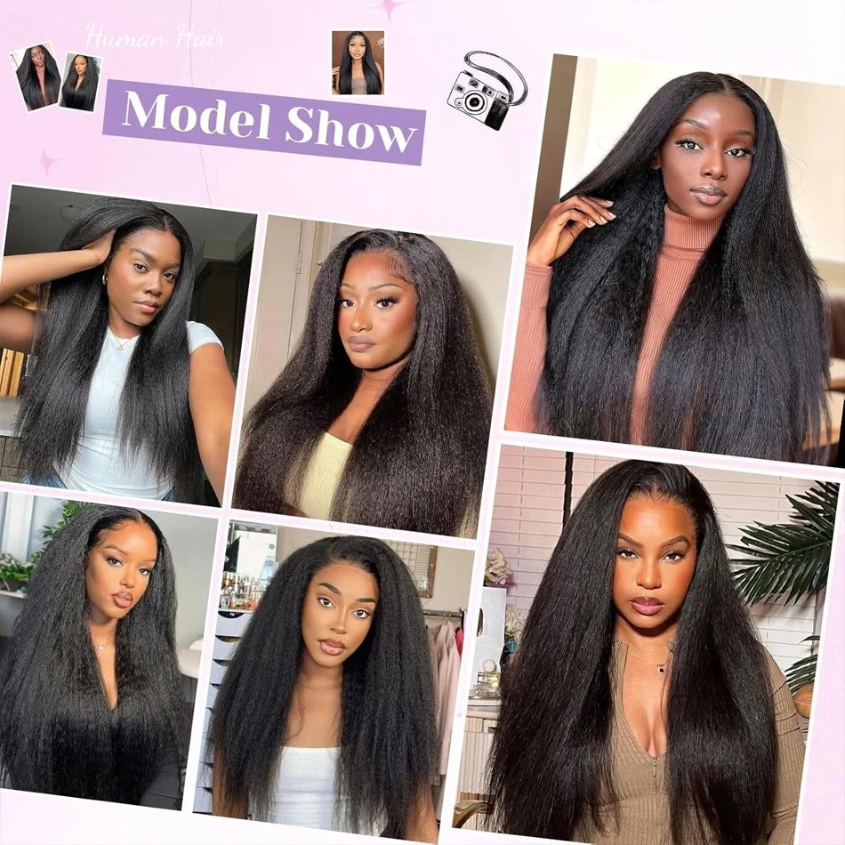 Yaki Straight Glueless Wig Human Hair Pre Cut Wear And Go Kinky Straight 5x5 Closure Wigs Human Hair 13x4 Frontal Wigs For Women