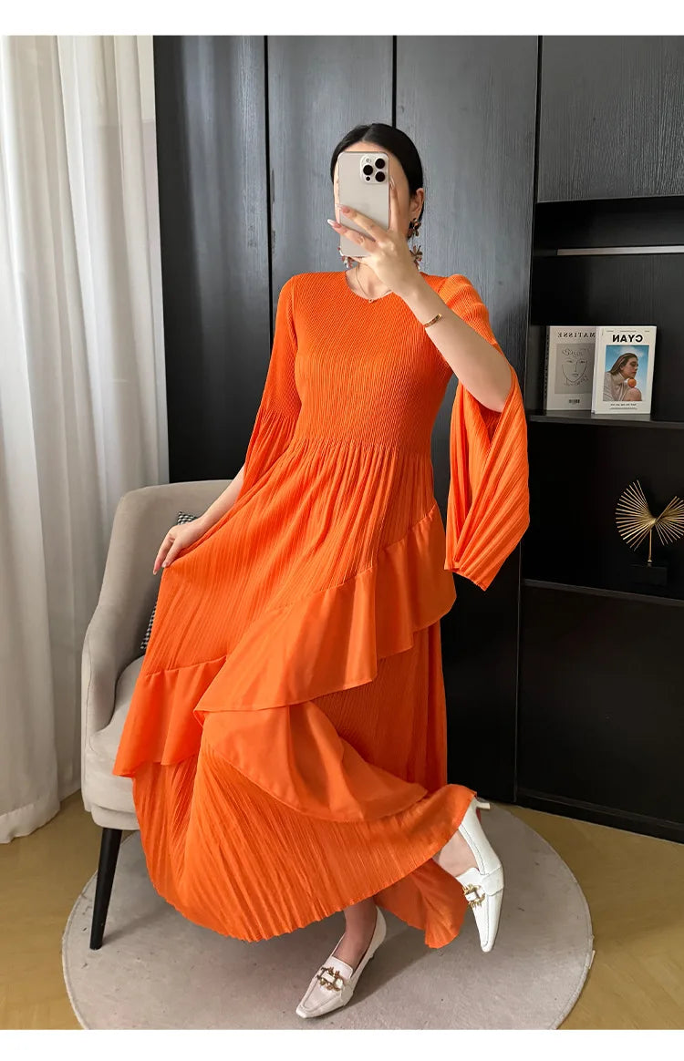 Women's Ruffled Solid Color Plus Size Long Dress