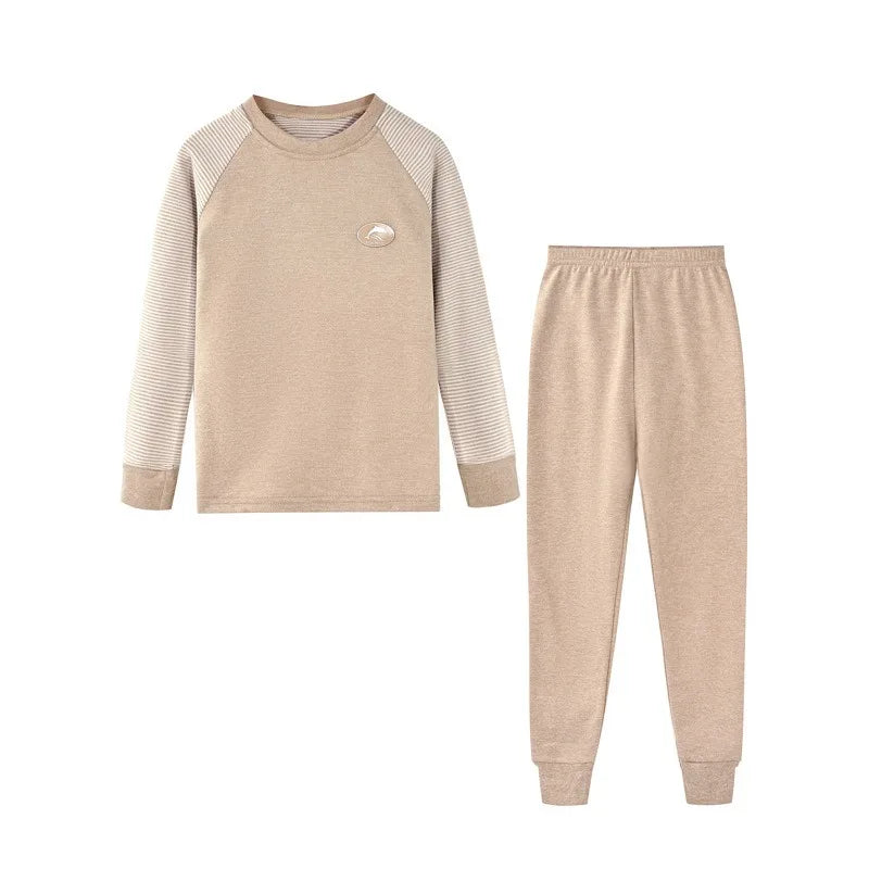 Boys Thermal Fleece Thermal Underwear 37°C Constant Temperature Warm Two-Piece Winter Pajamas Set Unisex Kids Long Johns for Ages 7-13