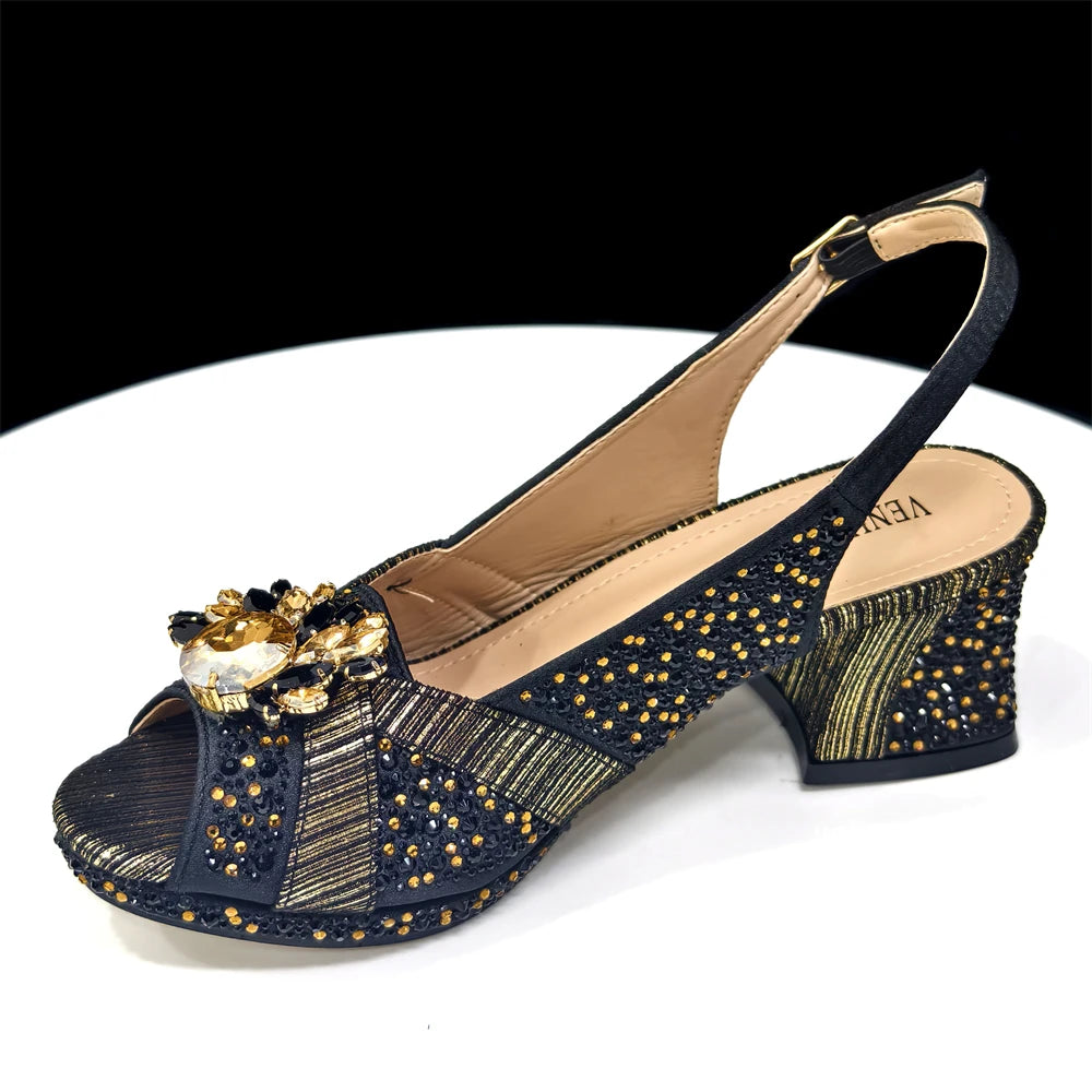 Elegant Women's Peep-Toe Heels and Matching Wine Color Diamond Pumps Set - Stylish Italian Shoes and Bags for Parties