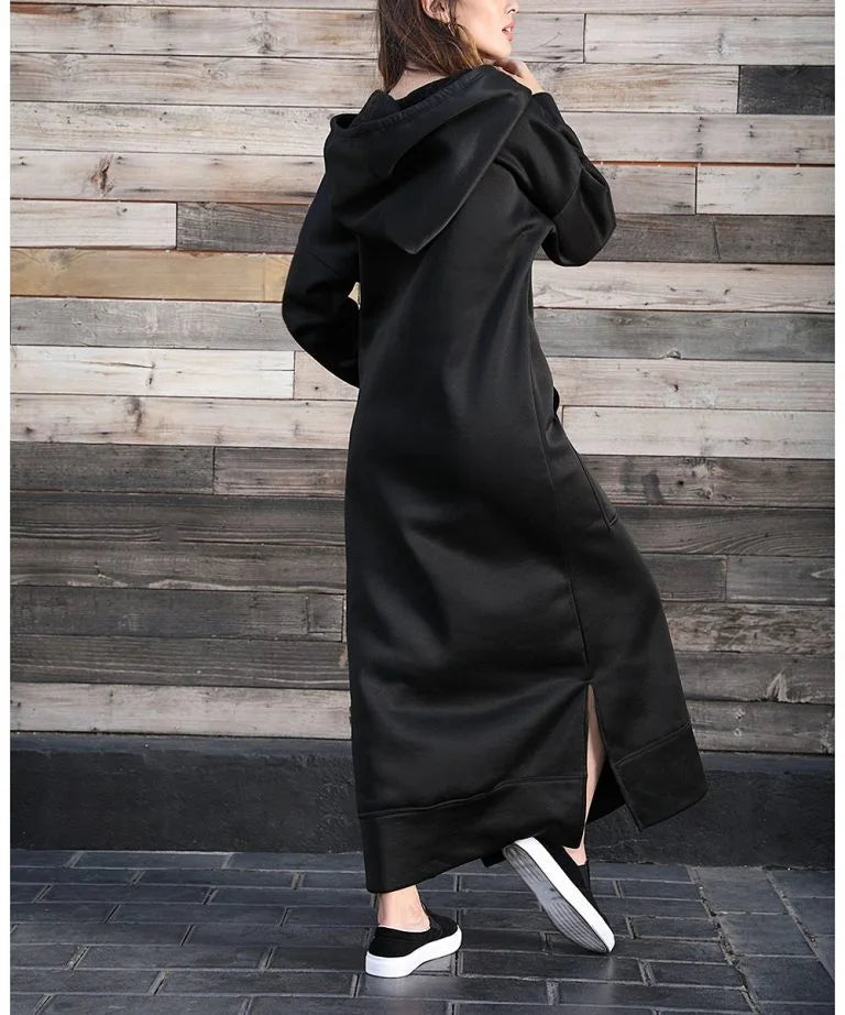 Women's Hoodie Midi Dress | Lace-Up Hem Casual Sweatshirt Long Dress | HotTrendyPicks