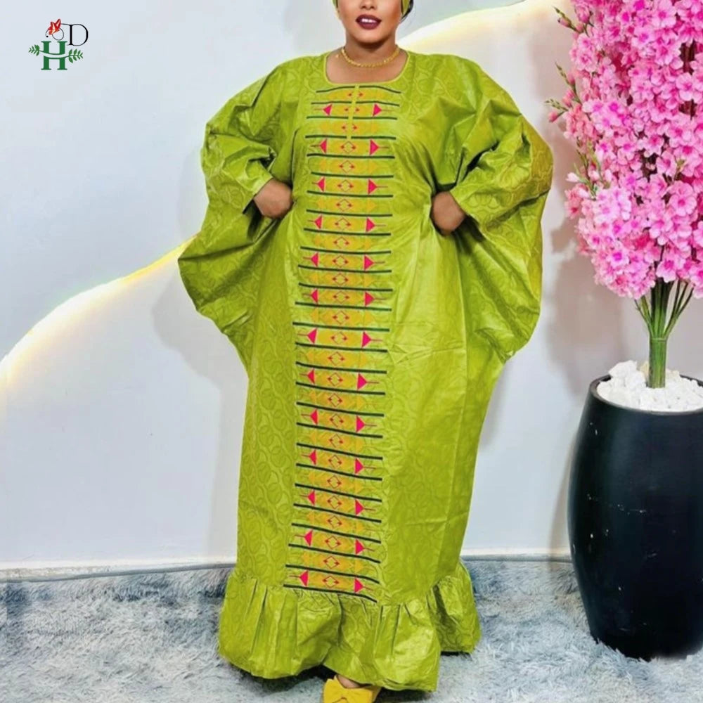 African Women's Kaftan Dress Embroidery Bazin Riche Wedding Party Plus Size Muslim Gown Dress