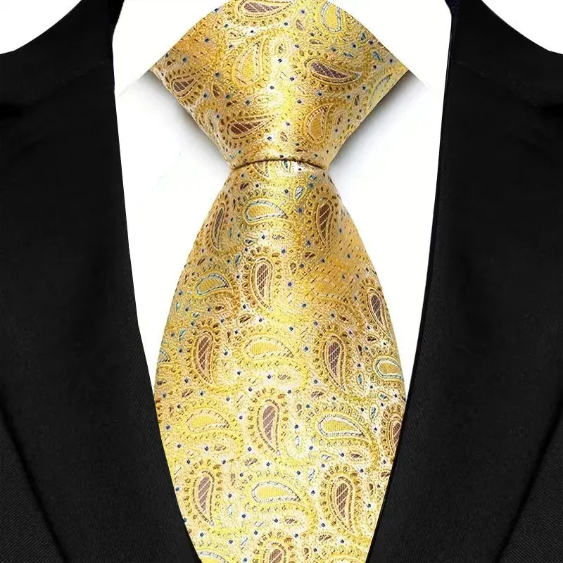 8cm Width Yellow Color Neck Ties For Men Paisley Dots Handmade