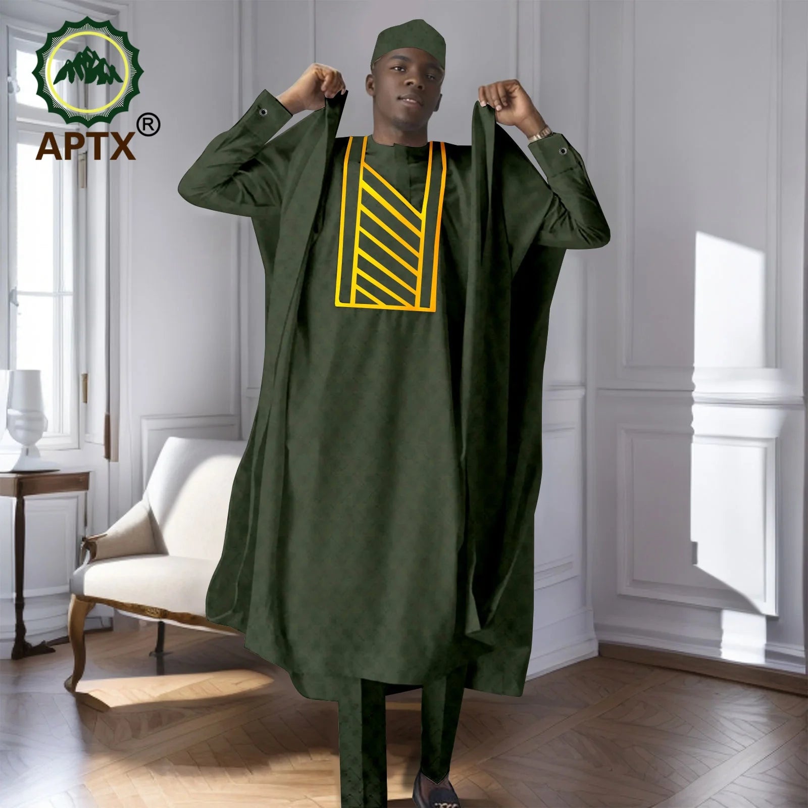 African Men's Traditional  Robe Long Sleeve Clothes Elegant Luxury Men's Outfits  Bazin Riche Embroidery Dress 2416125