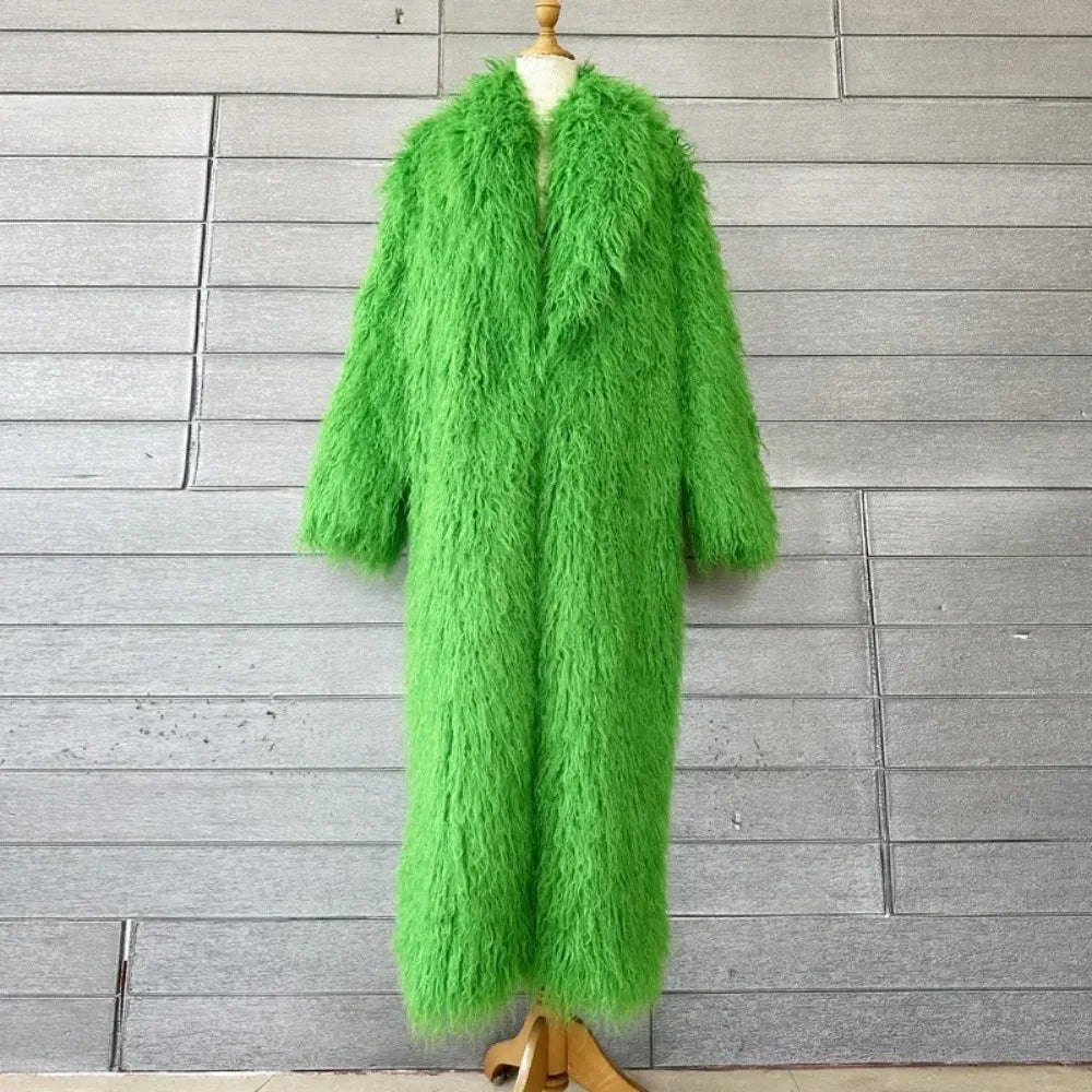 Faux Fur Jacket Women Long Coat Thick Fluffy Winter Warm Shaggy Overcoat Open
