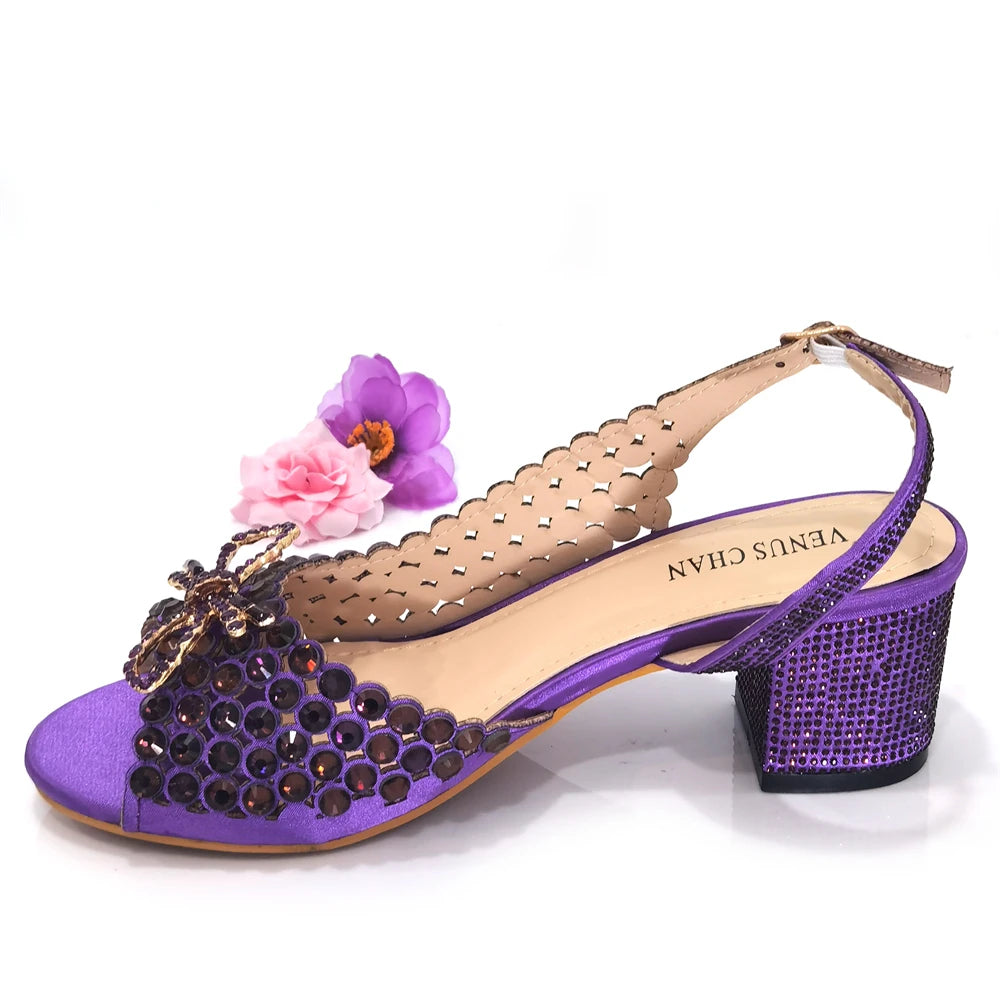 Italian Design Full Drill Elegant Wine Evening High Heels Wedding Party Shoes Matching Clutch Handbag