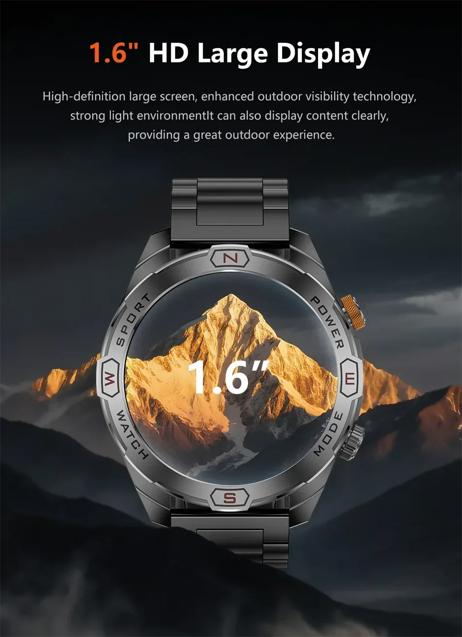 Military Grade 1200 mAh Battery Smart Watch Men LED Flashlight Outdoor Sports Fitness Tracker Compass Bluetooth Call Smartwatch