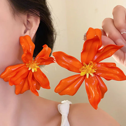 10*10 Cm Bohomian Super Large Acrylic Flower Stud Earrings for Women Glass Petals Floral Earring Beach Vacation Charms Jewelry M