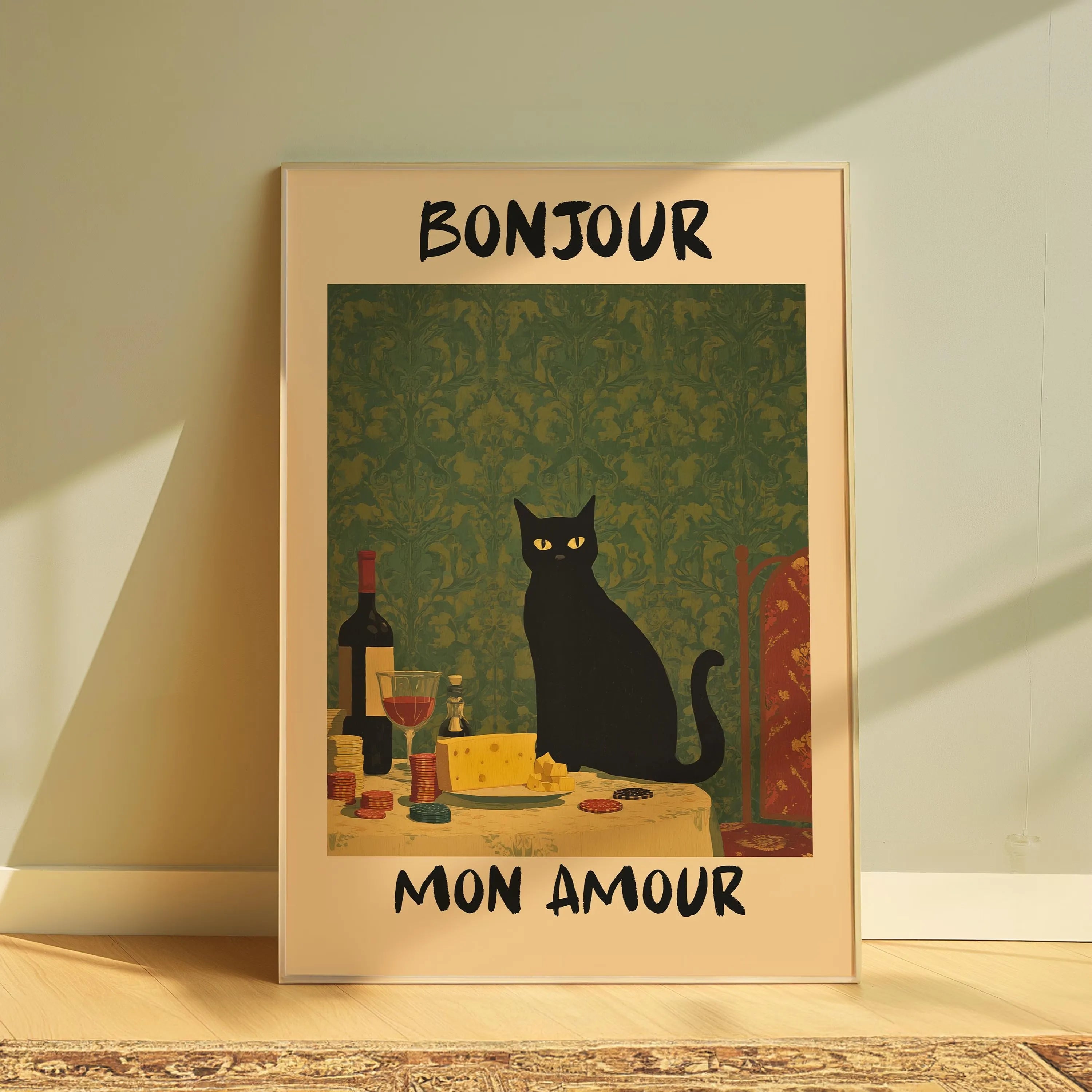 Black Cat & Dog Canvas Wall Art | Mid-Century Home Decor Gift | HotTrendyPicks