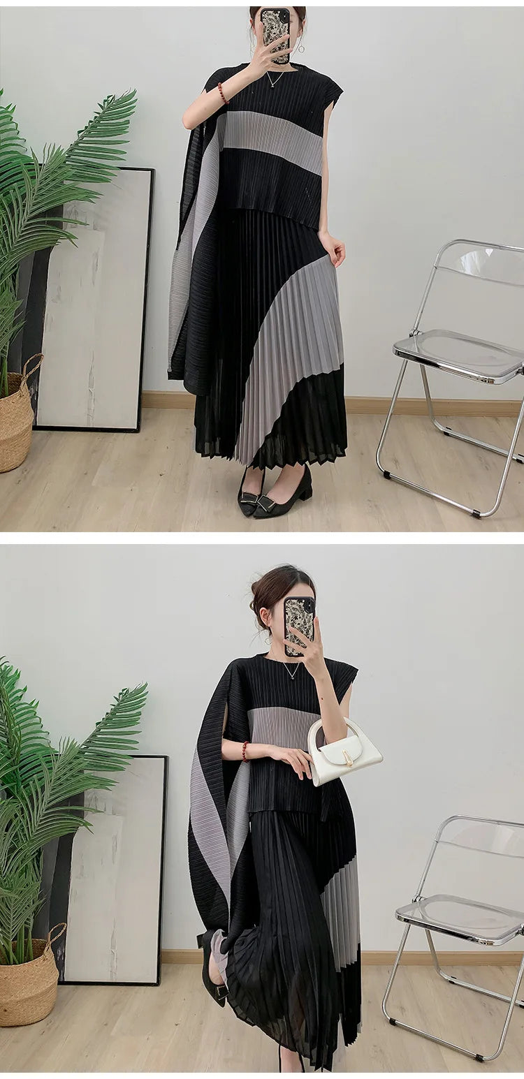 Autumn Women's Color Matching Set Shawl Top Long Elastic Waist Skirt Two-piece Set