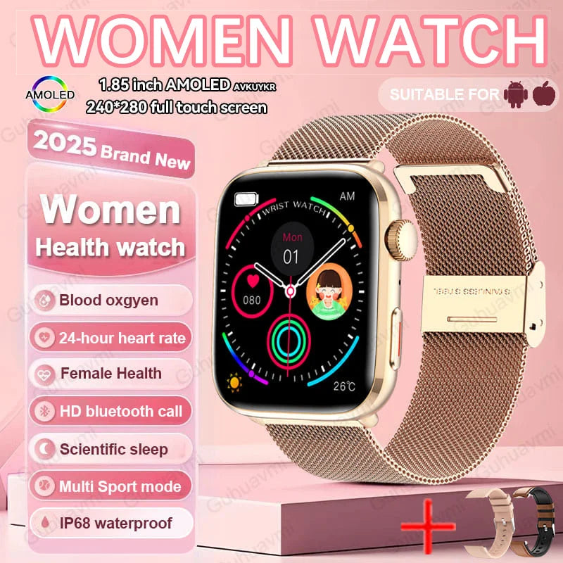 2025 AI Diagnosis NFC Smart Watch Women 1.85 inch AMOLED Blood pressure Heart