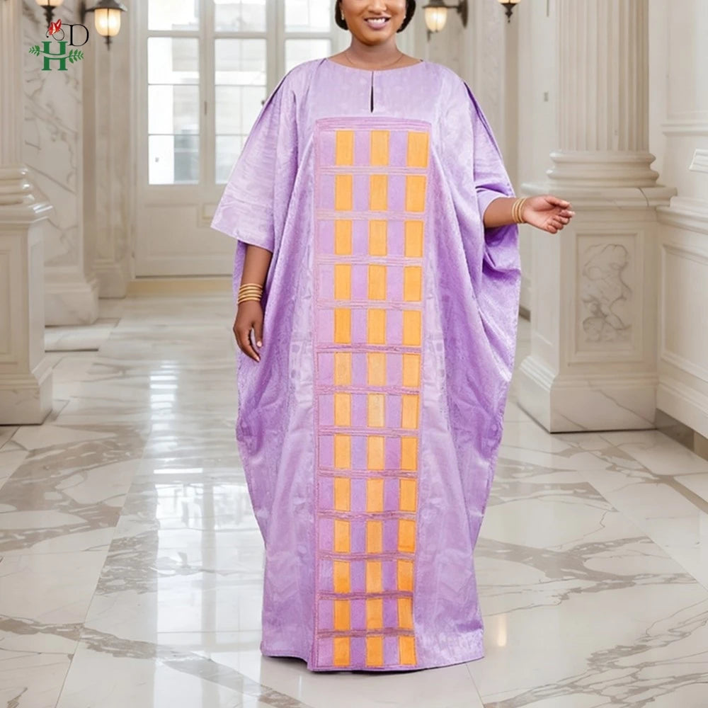 African Plus Size Kaftan Dress | Bazin Embroidery Puff Sleeve Muslim Robe | Wedding & Church