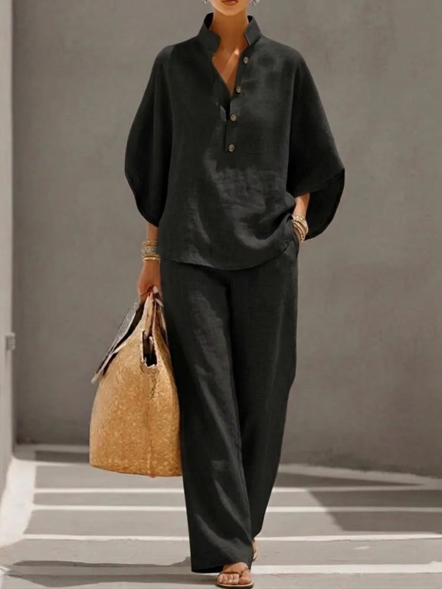 Women's Button Cardigan Shirt Set | Loose Casual Versatile 2-Piece | HotTrendyPicks