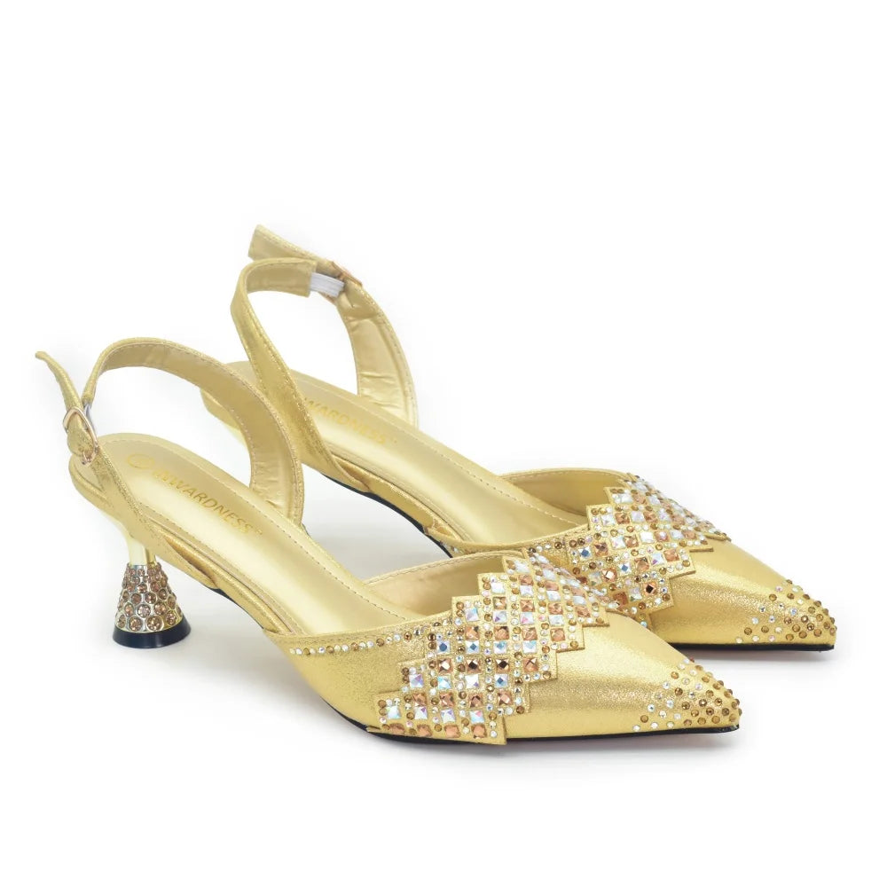 Luxury African Shoes & Bag Set | Crystal Pointed Toe Heels | Wedding & Party