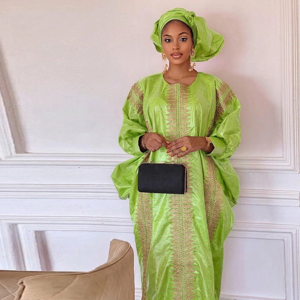 Sky Blue African Women Bazin Riche Boubou Dress Green Original Nigeria Basin Rich Brocade Wedding Party Dashiki Robe