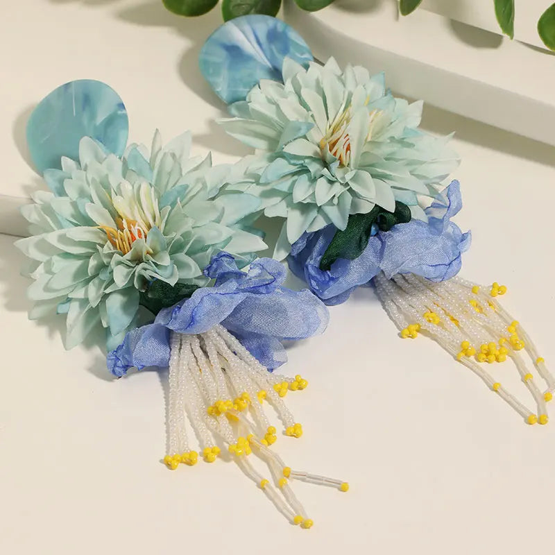 Statement Bohemian Style Simulation Dahlia Earrings For Women Girl Trendy Luxury Vintage Fairy Wedding Party Jewelry Accessoies