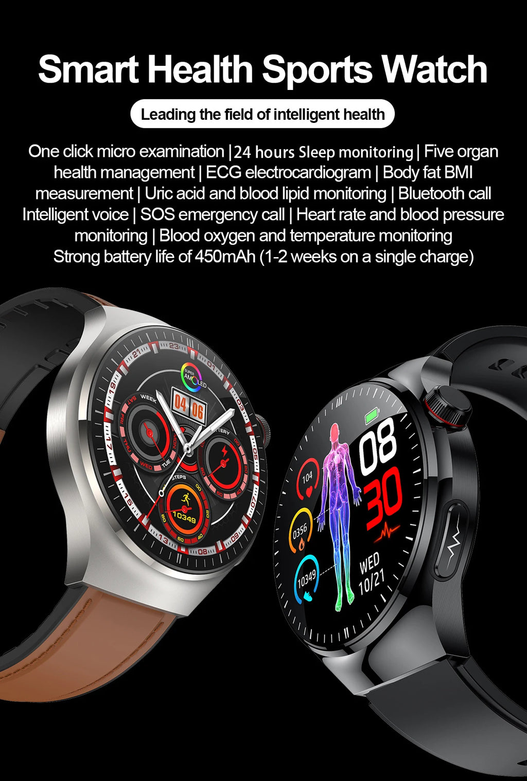 Nursing Grade Health Smartwatch | ECG+PPG Blood Lipid Uric Acid Body Temp